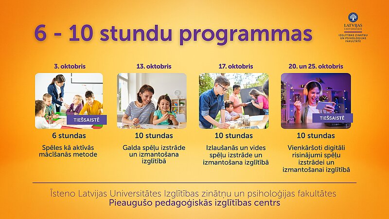 Aicinām pieteikties pedagogu profesionālās kompetences pilnveides programmām