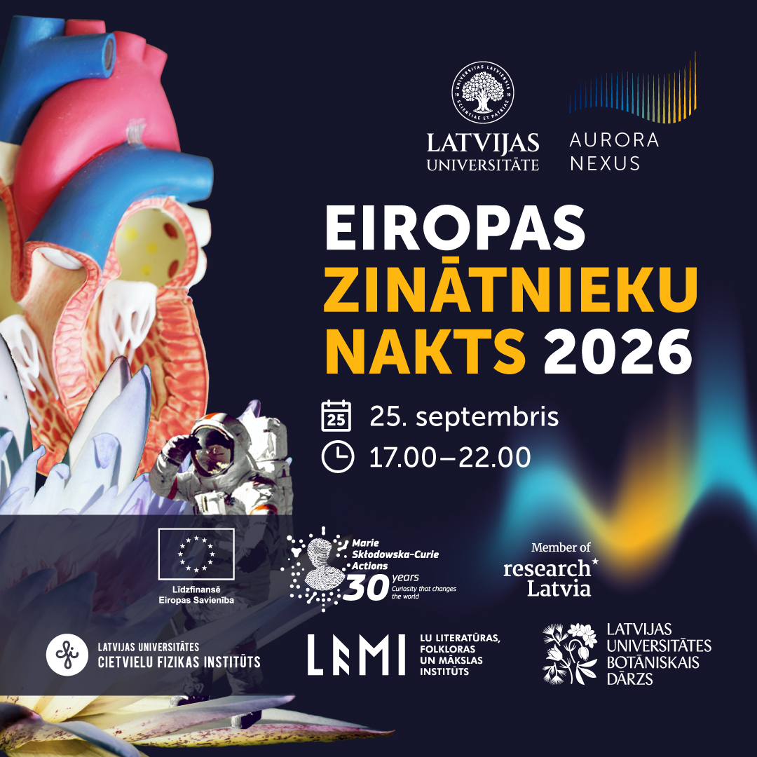 Eiropas Zinātnieku nakts 2026 Latvijas Universitātē 25. septembrī no plkst. 17.00 līdz 22.00.