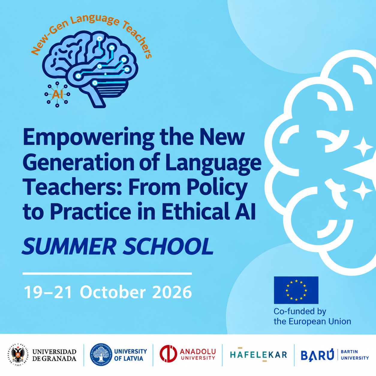 Vasaras skola “Empowering the New Generation of Language Teachers: From Policy to Practice in Ethical AI”, 2026. gada 19.–21. oktobrī.